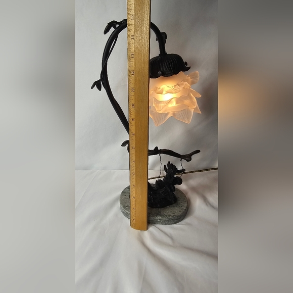 Andrea By Sadek Fairy On Swing Bronze Lamp Glass Flower Shade Marble Stand - Picture 10 of 12